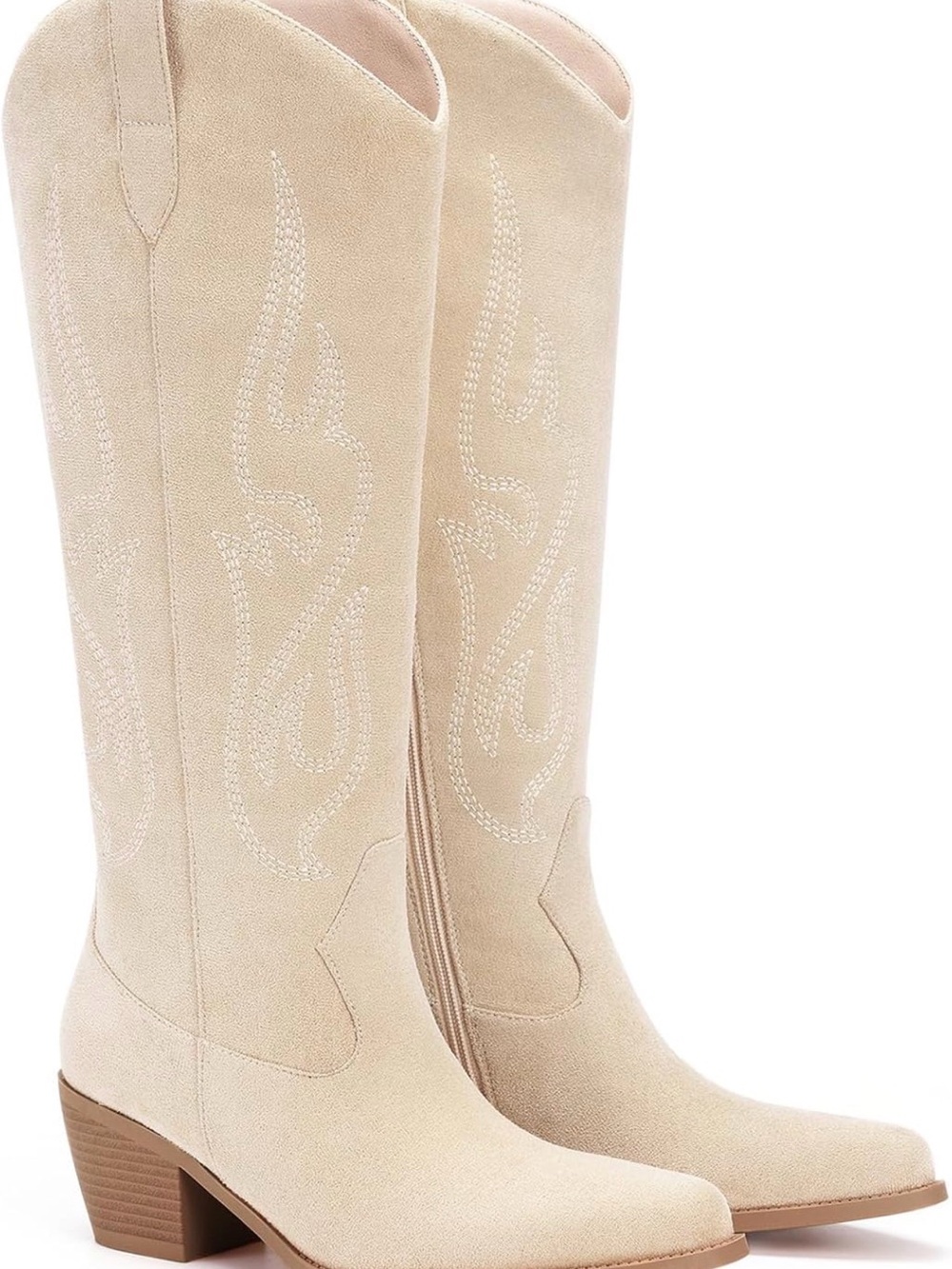 Amazon Beige Western Knee-High Heeled Boots
